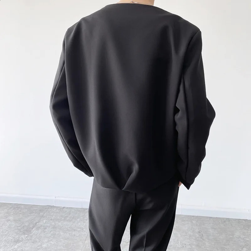 IEFB Autumn Personality Mens Collarless Short Suit Coat Simple Trend Black Oversized Asymmetric Breasted Clothes Y9248 240821