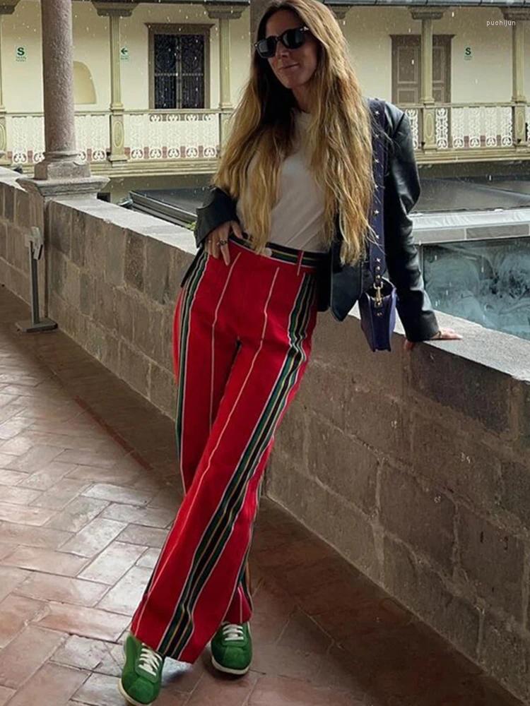 Women's Pants Contrast Striped Pant Street Fashion High Waist Female Wide Leg Trousers 2024 Autumn Y2K Casual Lady Long