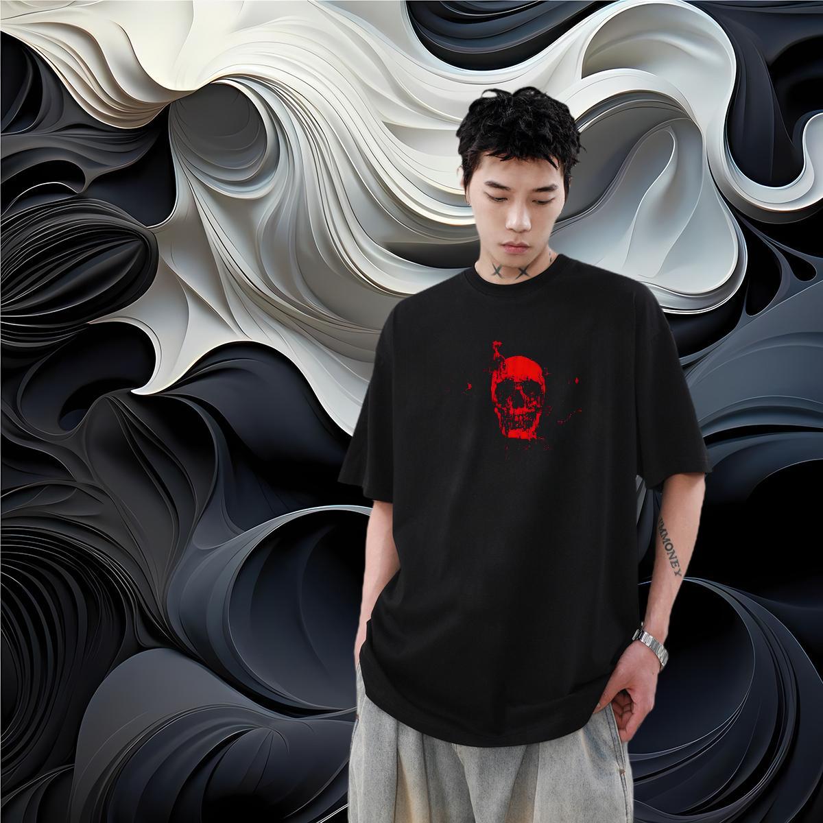2024 New Casual Daily Wear Men Clothes T-Shirt blood Pure Cotton 230g Pure Cotton Men T Shirts Wholesale Black Oversized Clothings