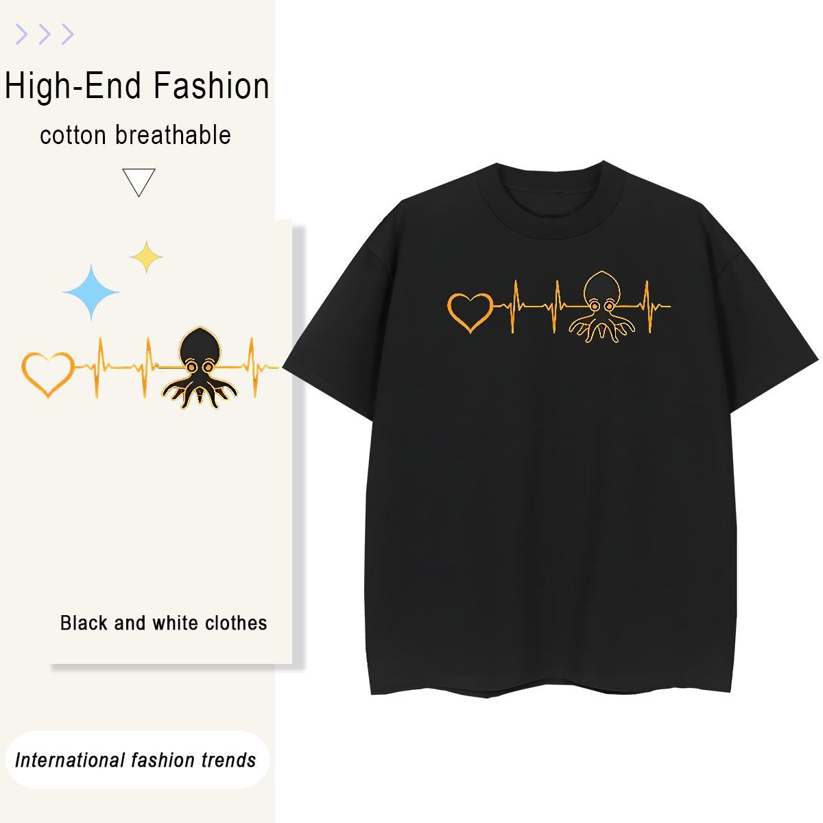 5A Womens Tshirts 230g Cotton octopus Street T Shirt For Woman Round Neck Short Sleeve Graphic Tops Tees