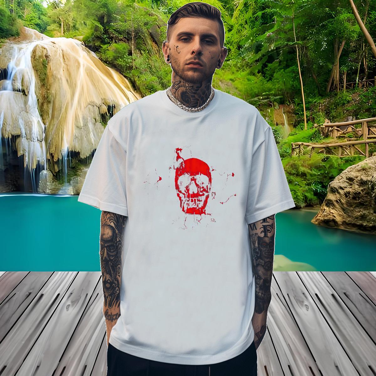 Casual New Men Clothes T-Shirt 230g Pure Cotton Spring Summer blood O Neck Short Sleeves Mens T Shirts Loose Fit Floral Print Tees Shirts