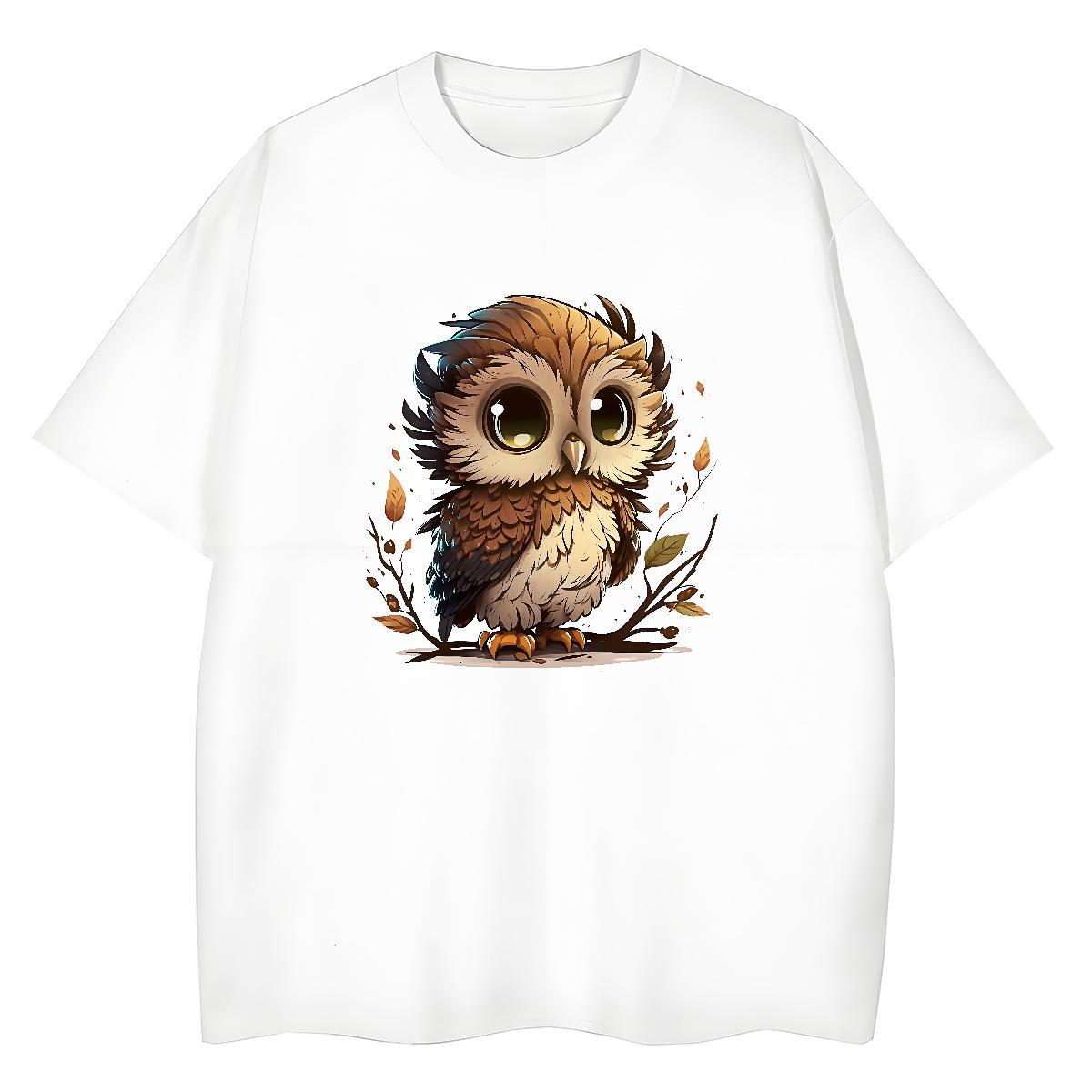 TOP Quality Women T Shirts Breathable Crew Neck 230g Pure Cotton Tshirt for Man Woman Floral Print Owl Spring Summer Soft Top Tees