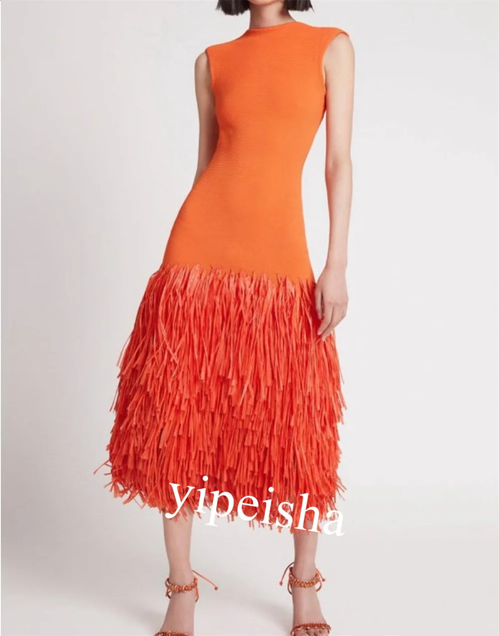 Jersey Tassel Clubbing Column Jewel Bespoke Occasion Gown Knee Length Dresses 240822