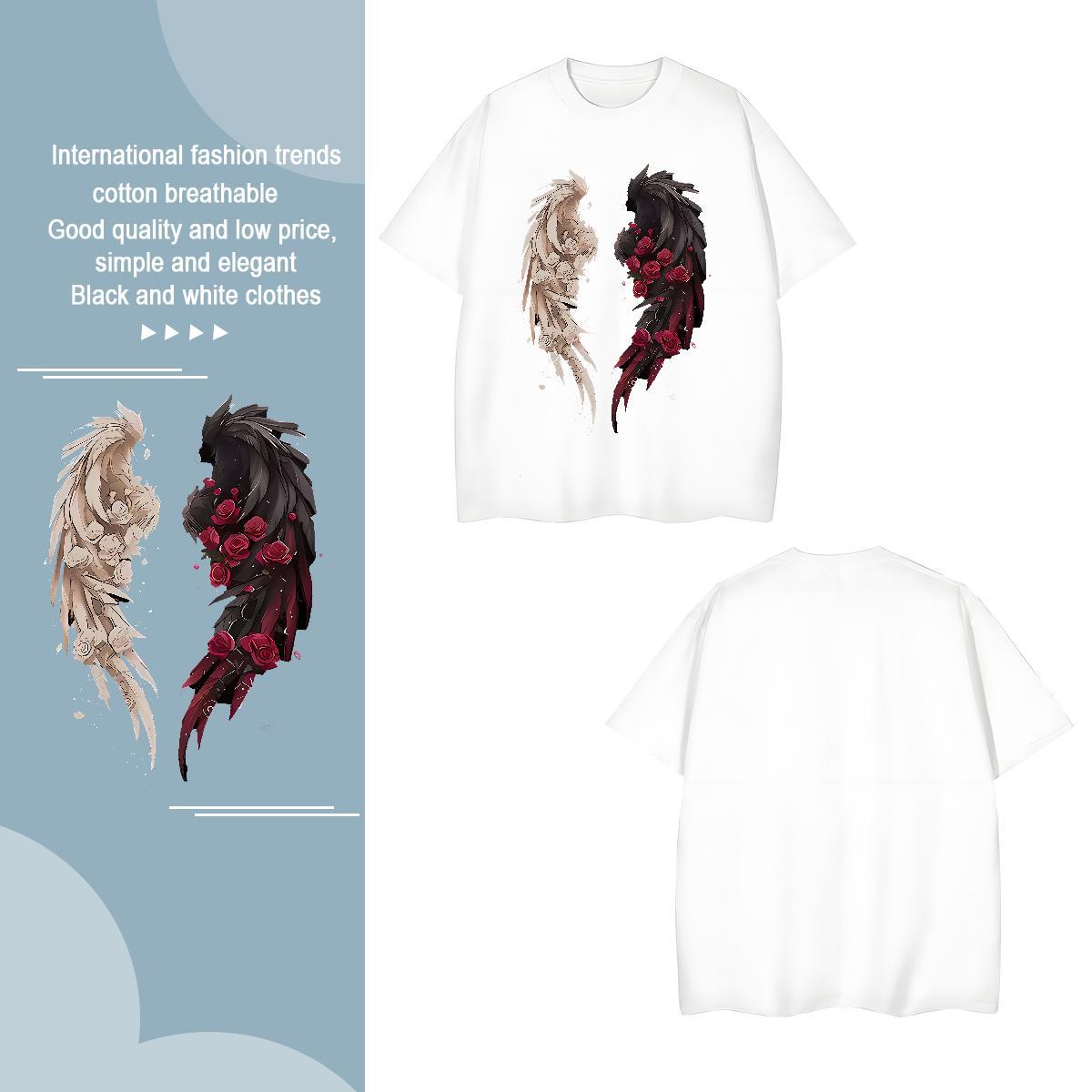 2024 DIY wing Tshirt for Man Woman 230g Pure Cotton T-Shirts for Men Floral Print Hip Hop Short Sleeve Soft Classic Top Tees