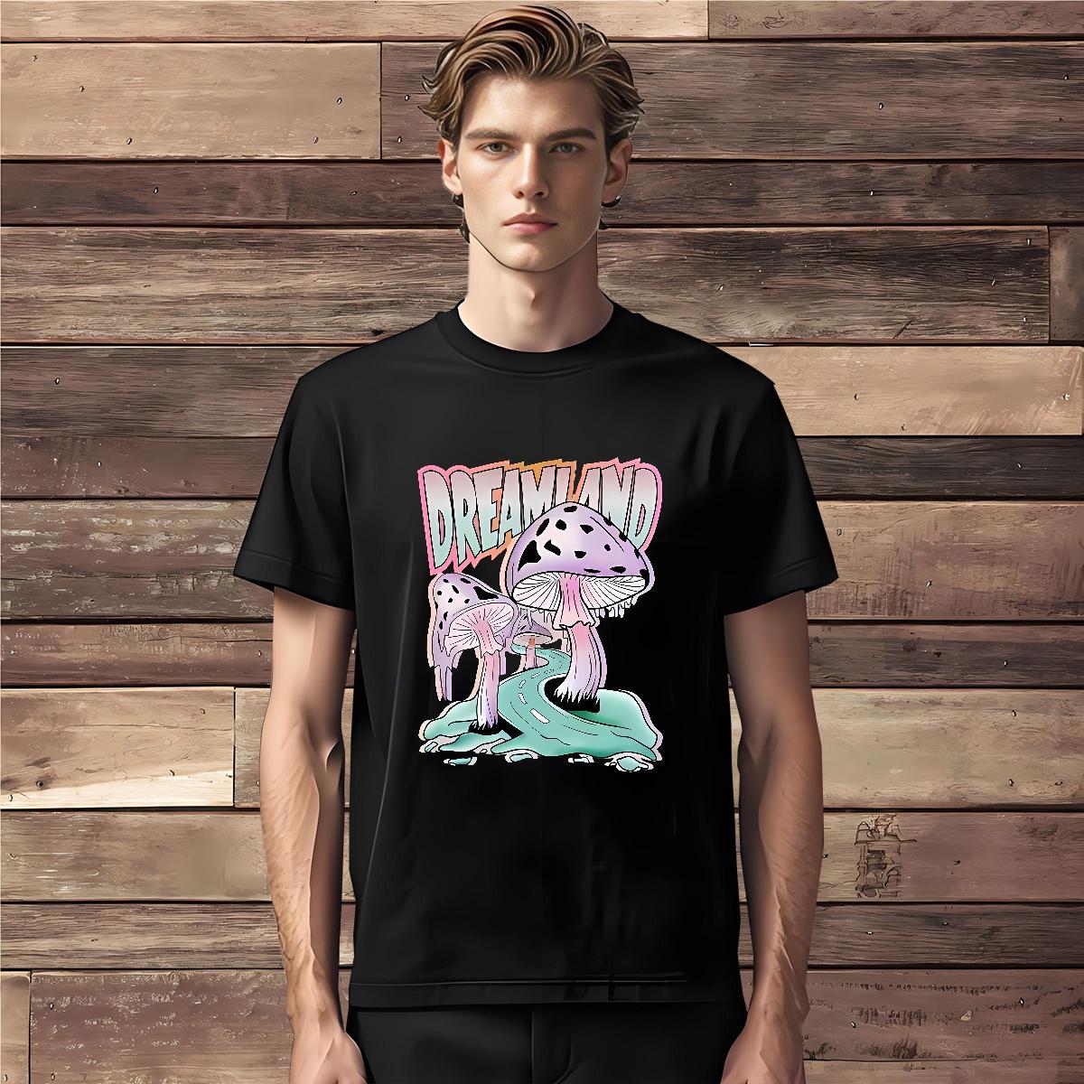 Free Shipping mushroom T Shirt For Man Street Casual Men Tops Tees 230g 100% Cotton New Designer Breathable Crew Neck Black Oversized Top Tees