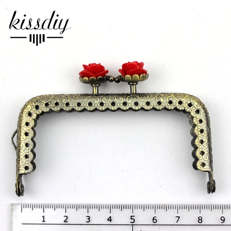 KISSDIY 10 pieces 8.5CM rose head pattern wallet frame antique bronze square bag kiss buckle lace metal DIY bag accessories 240821