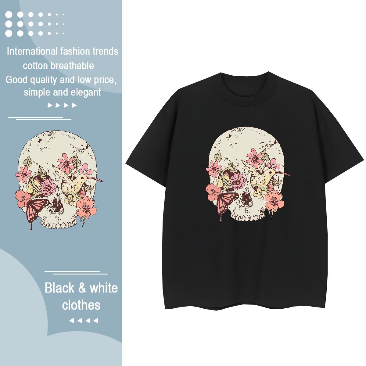 Stylist T Shirts Women 230g Pure Cotton O-Neck Short Sleeve Sports Casual skull Tshirt for Man Woman Free Shipping Anime Print Tops Tees