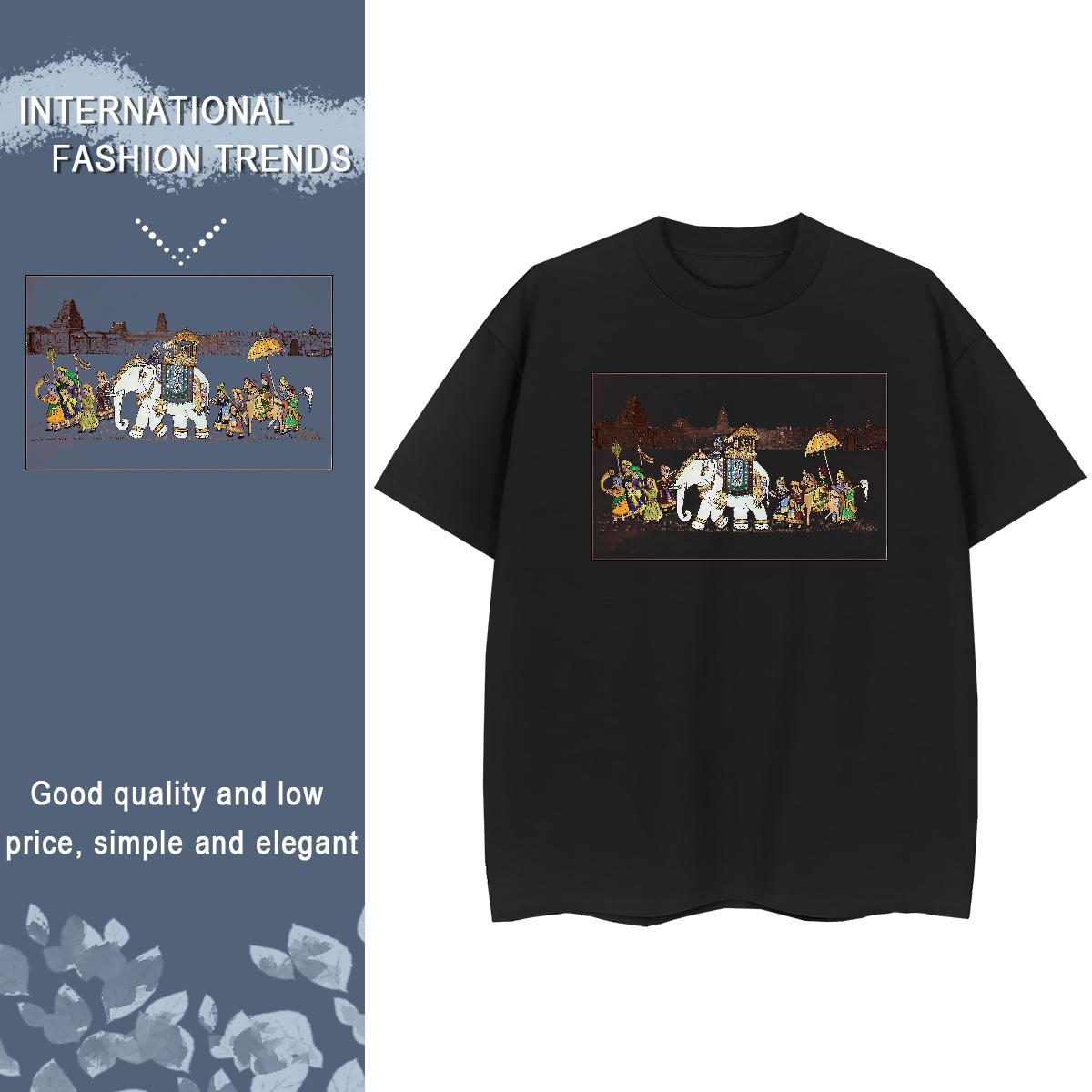 New T Shirts Women Breathable Crew Neck 230g Pure Cotton Women Tees Cartoon Printing L-4XL elephant Sports Street Wear Lady Tops