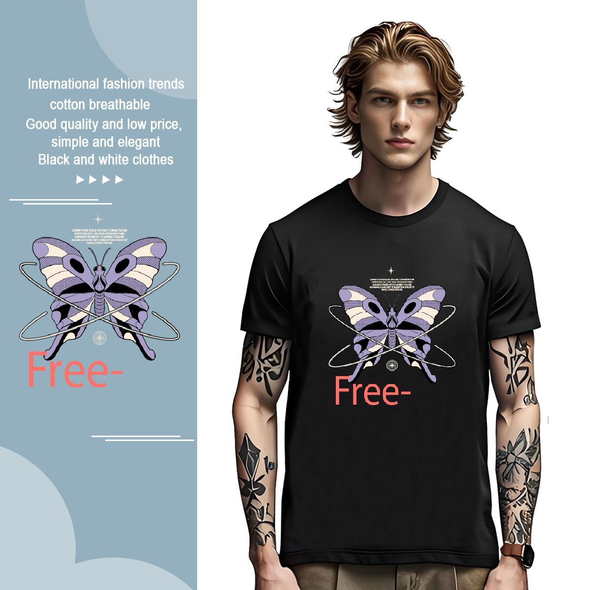 Comfortable butterfly T-Shirts for Men Hip Hop Tshirt for Man Woman 100% Cotton 230g Fashion Short Sleeve Soft DIY Anime Tee Shirt