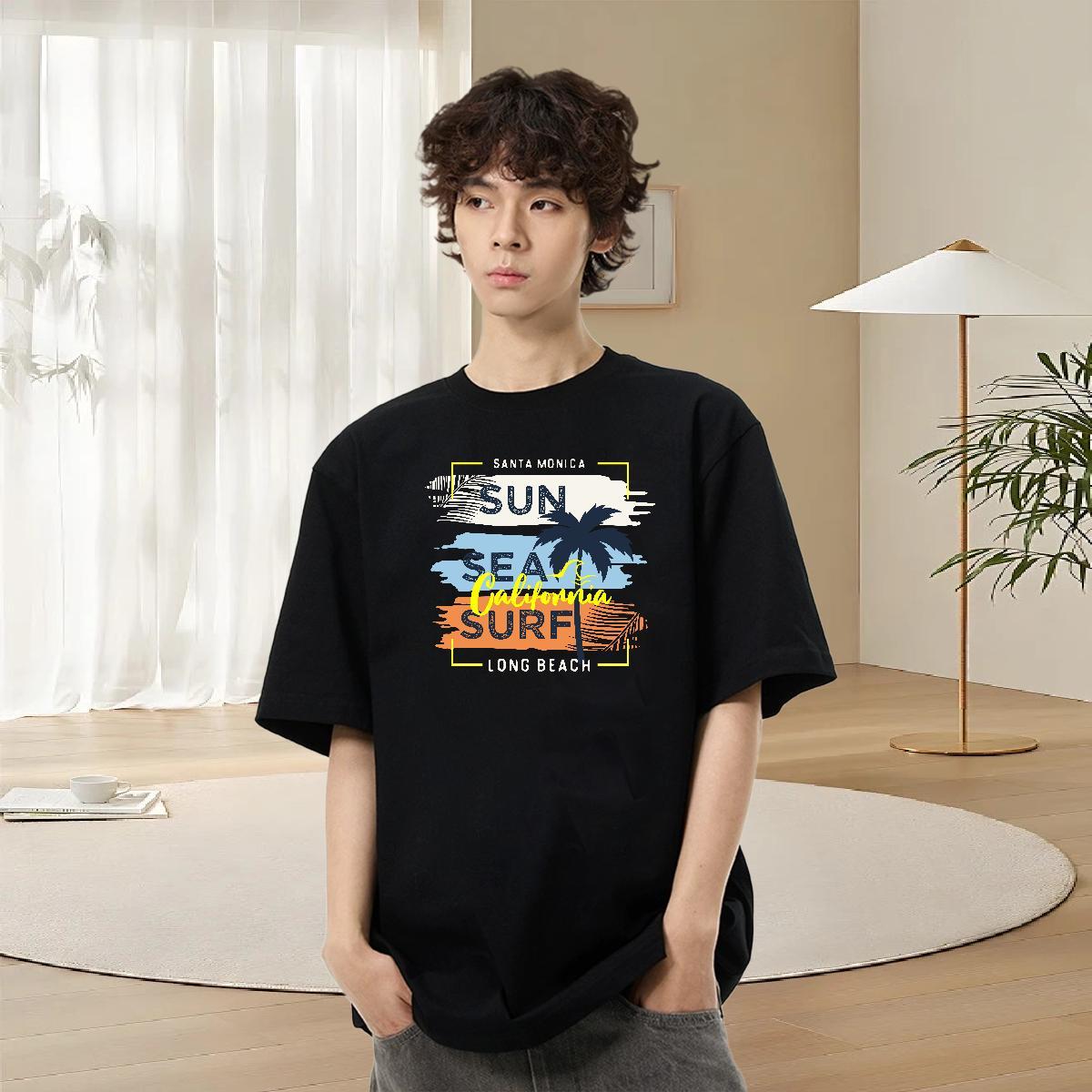 Comfortable Men Tshirts Casual Beach 230g 100% Cotton Oversized O Neck Short Sleeves tree T Shirt For Man 2024 DIY Clothings