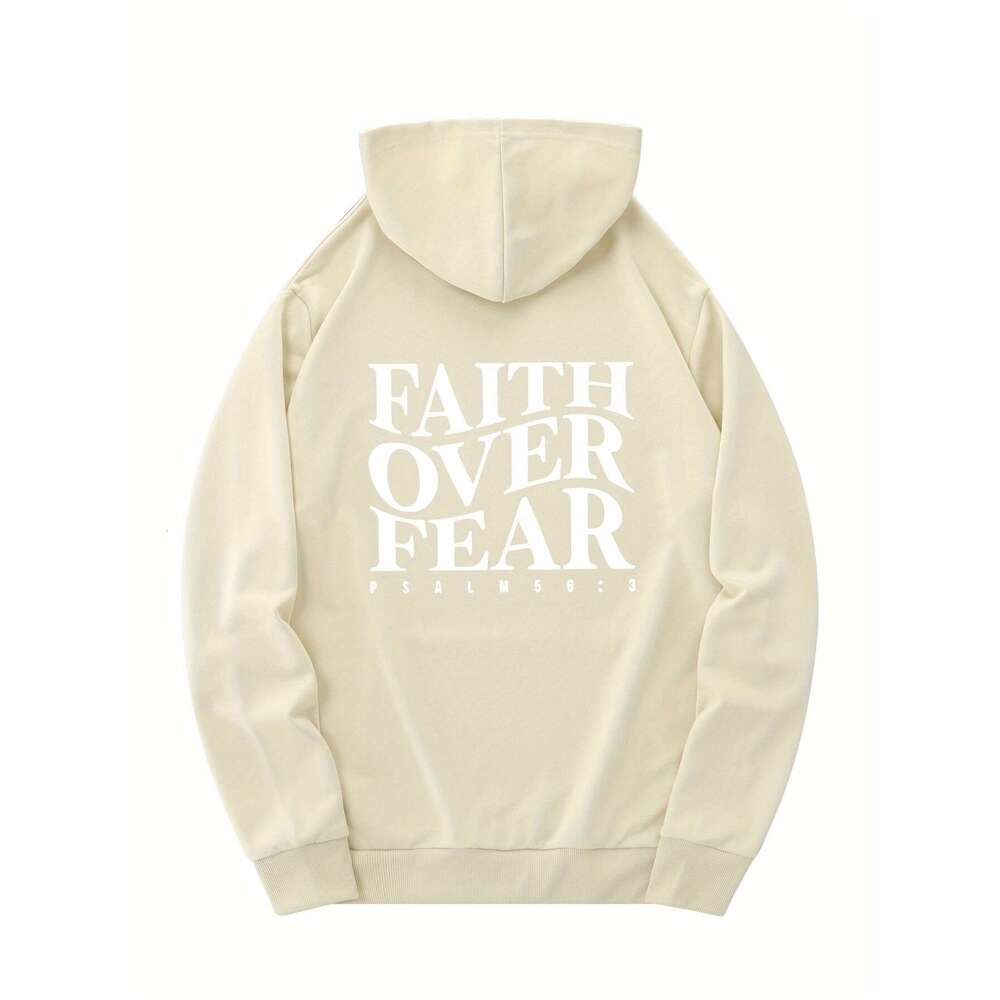 Hoodies For Men Women FAITH OVER FEAR Wavy Letters Print Tops For Leisure Sports Activities Graphic Hoodie Sweatshirt Pullover Casual Long Sleeve