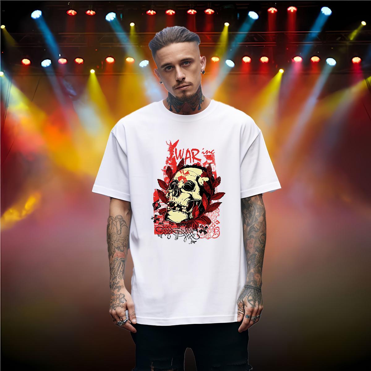 Classic Casual Spring Summer Men Clothes T-Shirt skull Breathable Short Sleeve 230g Pure Cotton Men T Shirts Unisex Anime Print Wear