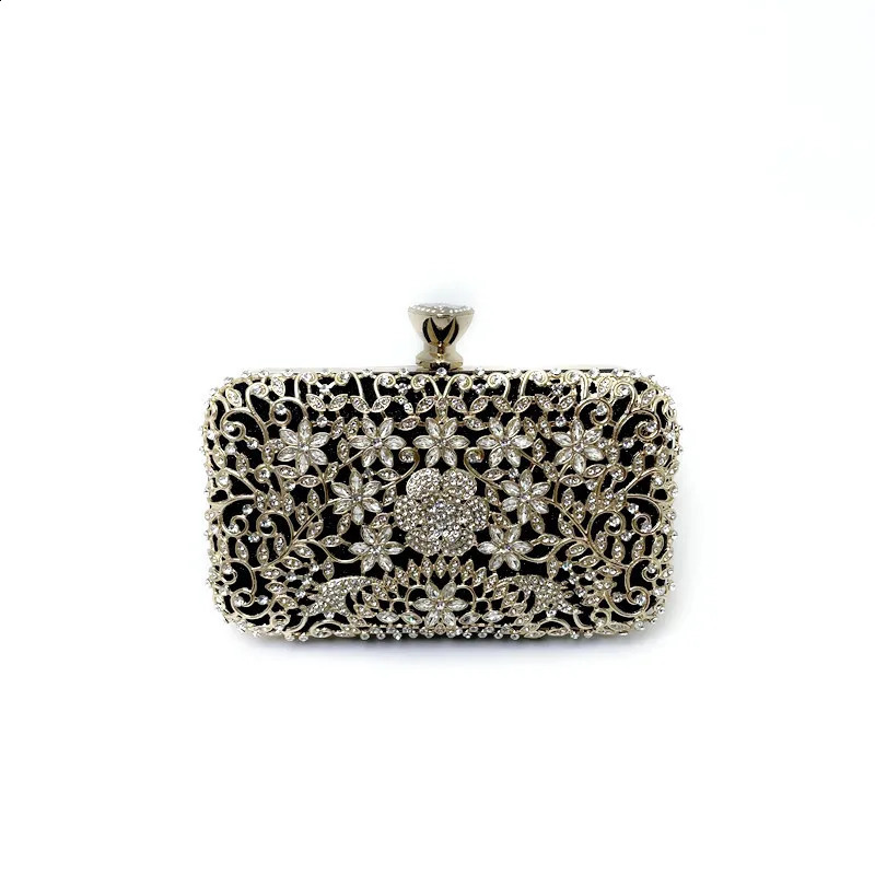 Hollow style diamond clutch luxury metal rhinestone evening bag flip up party wedding handbag wallet 240822