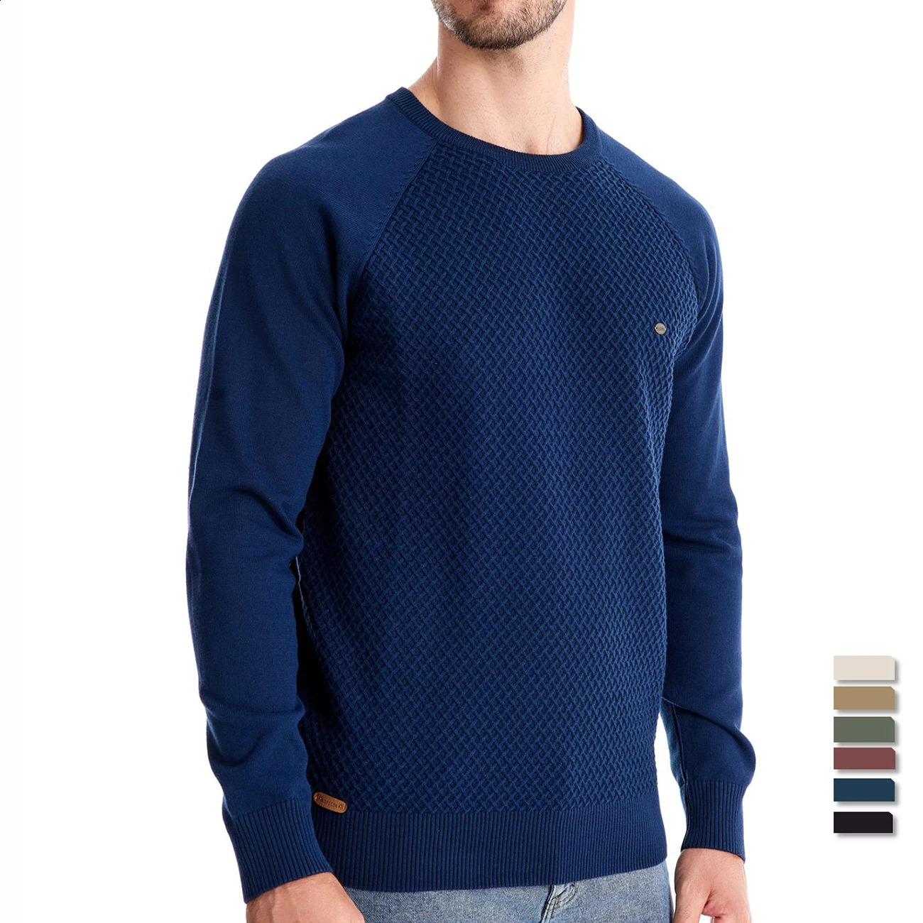 AIOPESON Mens Staff Collar Cotton Pullover Sweater Casual Business Geometry Knitted 240821