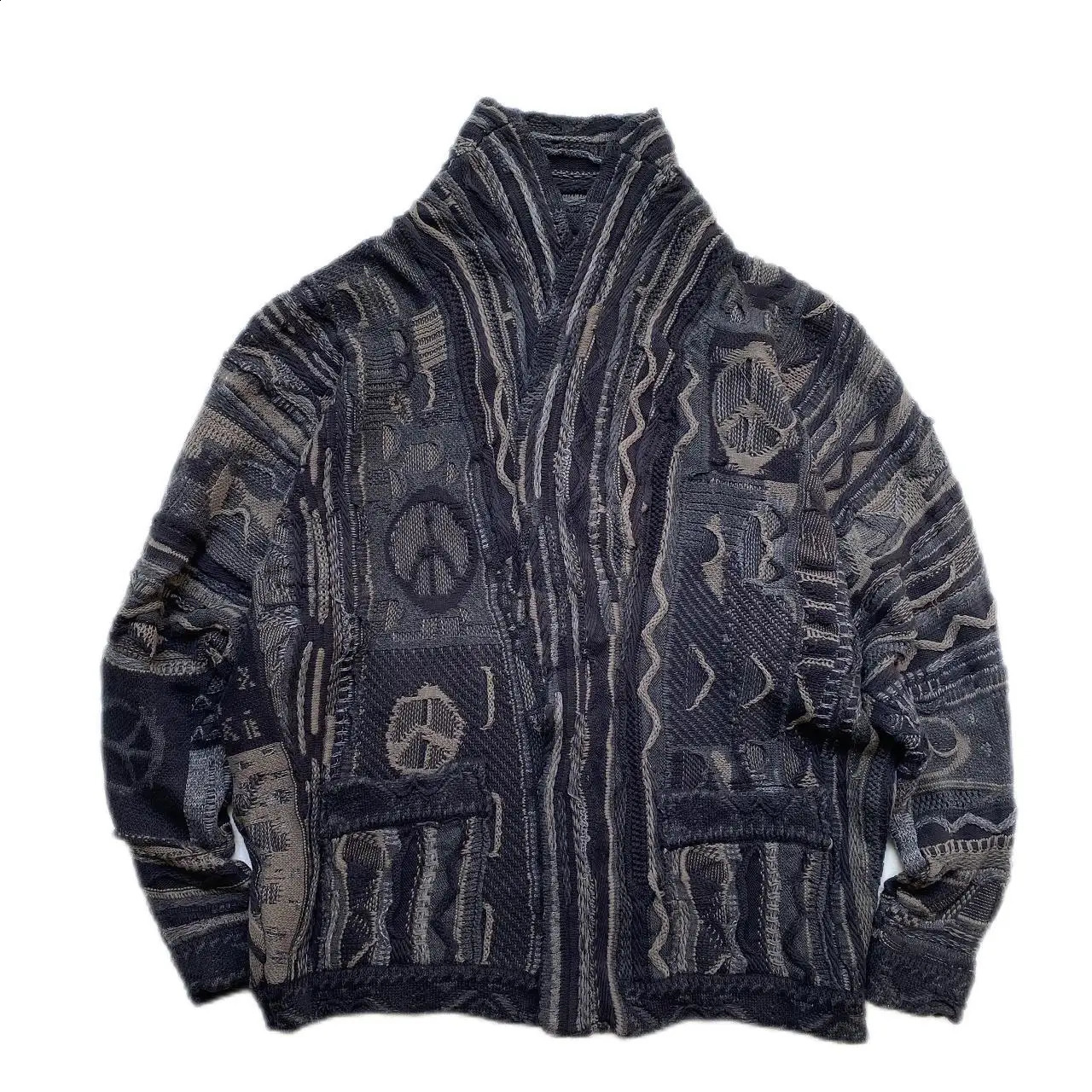 Aboorun mens retro cardigan woolen sweater Harajuku loose knit Dos long robe 240821