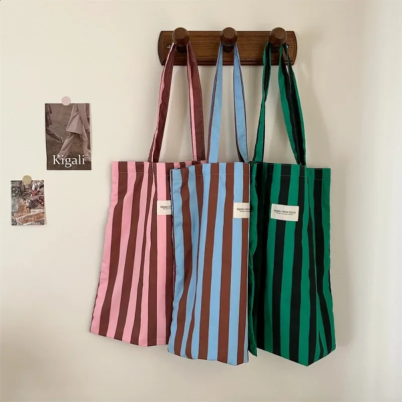Youda Cotton Fabric Shoulder Bag for Women Fashion Striped Pattern Handbag Large Casual Capacity Shopper Tote Bags 240821