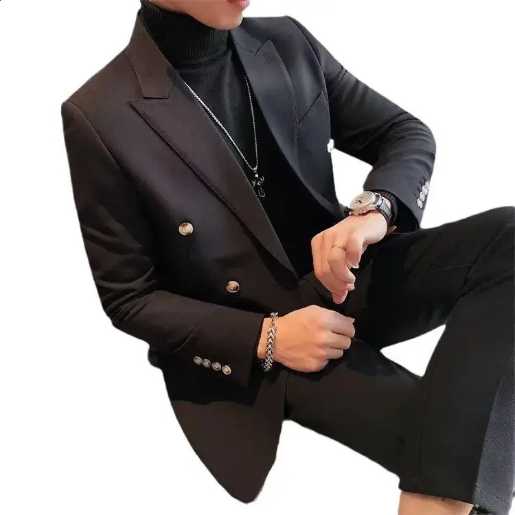 Doublebreasted Casual Suit Jacket For Men Spring Autumn Highend British Business Trendy Slimming Smooths Silhouette 240821