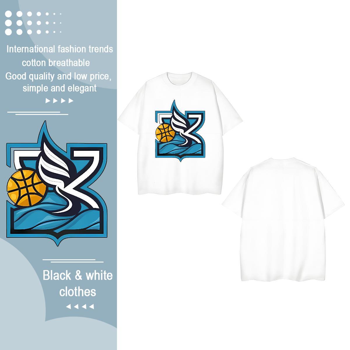 Brand T shirt Breathable Crew Neck 230g Cotton Unisex Tshirts DIY Printed basketball Street Loose fit Top Tees