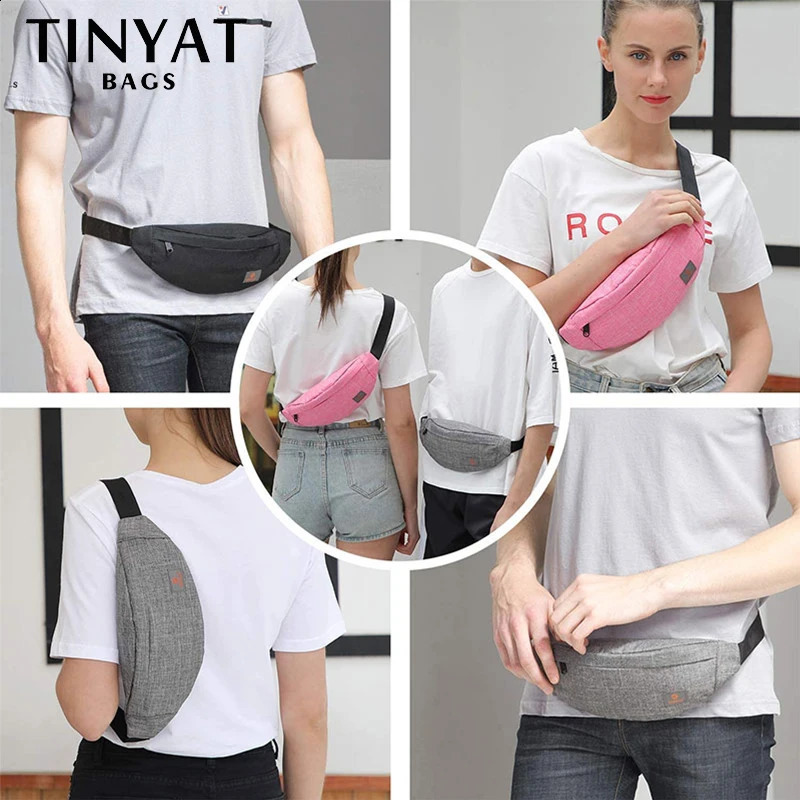 Tinyat Mens Casual Waist Bag Canvas Shoulder Fanny Packs Womens Belt 240821