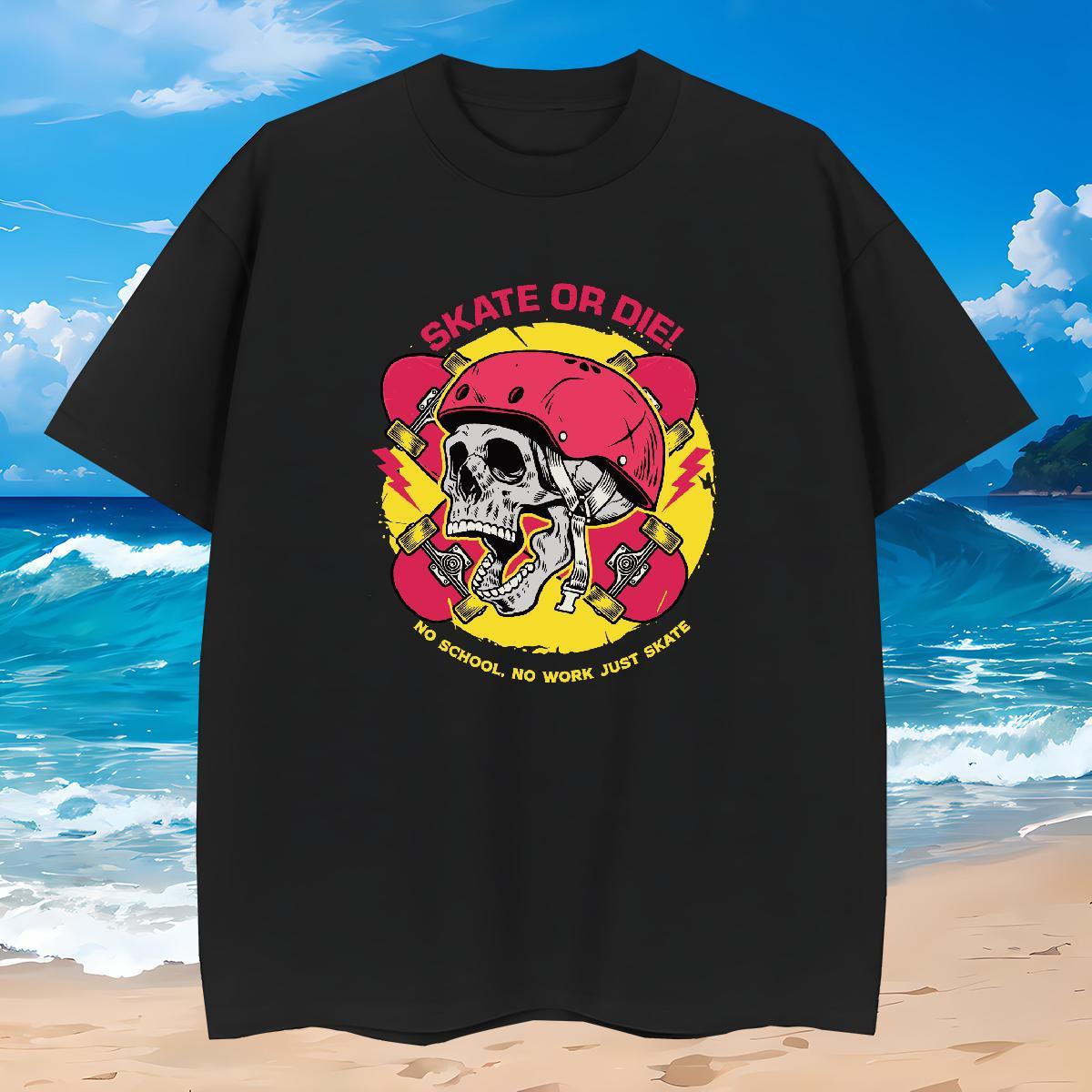 Designer T Shirts Men 230g Cotton skull Street Wear Cartoon Printing L-4XL O-Neck Short Sleeve Tshirts Stylist Tops Shirt