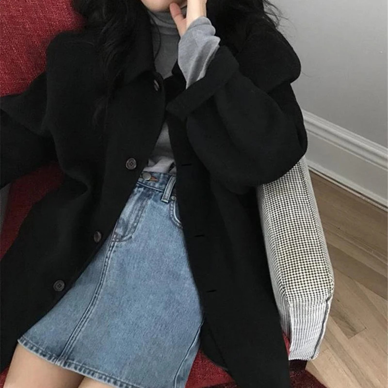 Xpqbb Autumn Winter Woolen Coat Women Korean Street Single Breasted Outerwear Female Fashion Turndown Collar Long Overcoat 240822