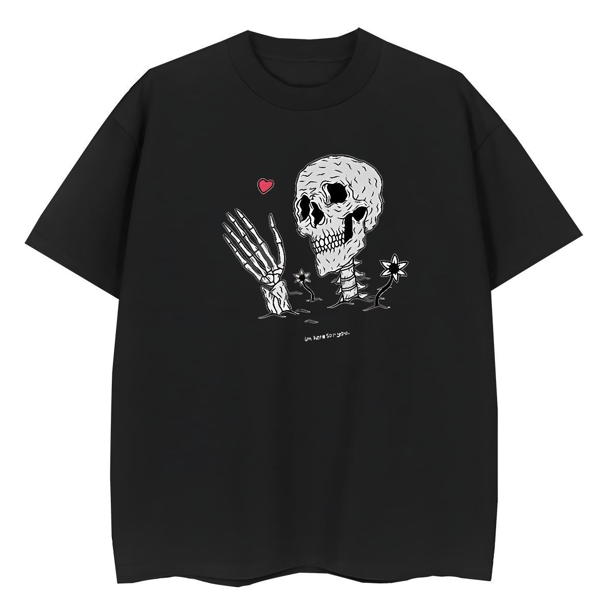 TOP Quality T-Shirts for Women 230g Pure Cotton O-Neck Short Sleeve Daily Outfit skull Couples T Shirts Wholesale Black White Clothes Shirt