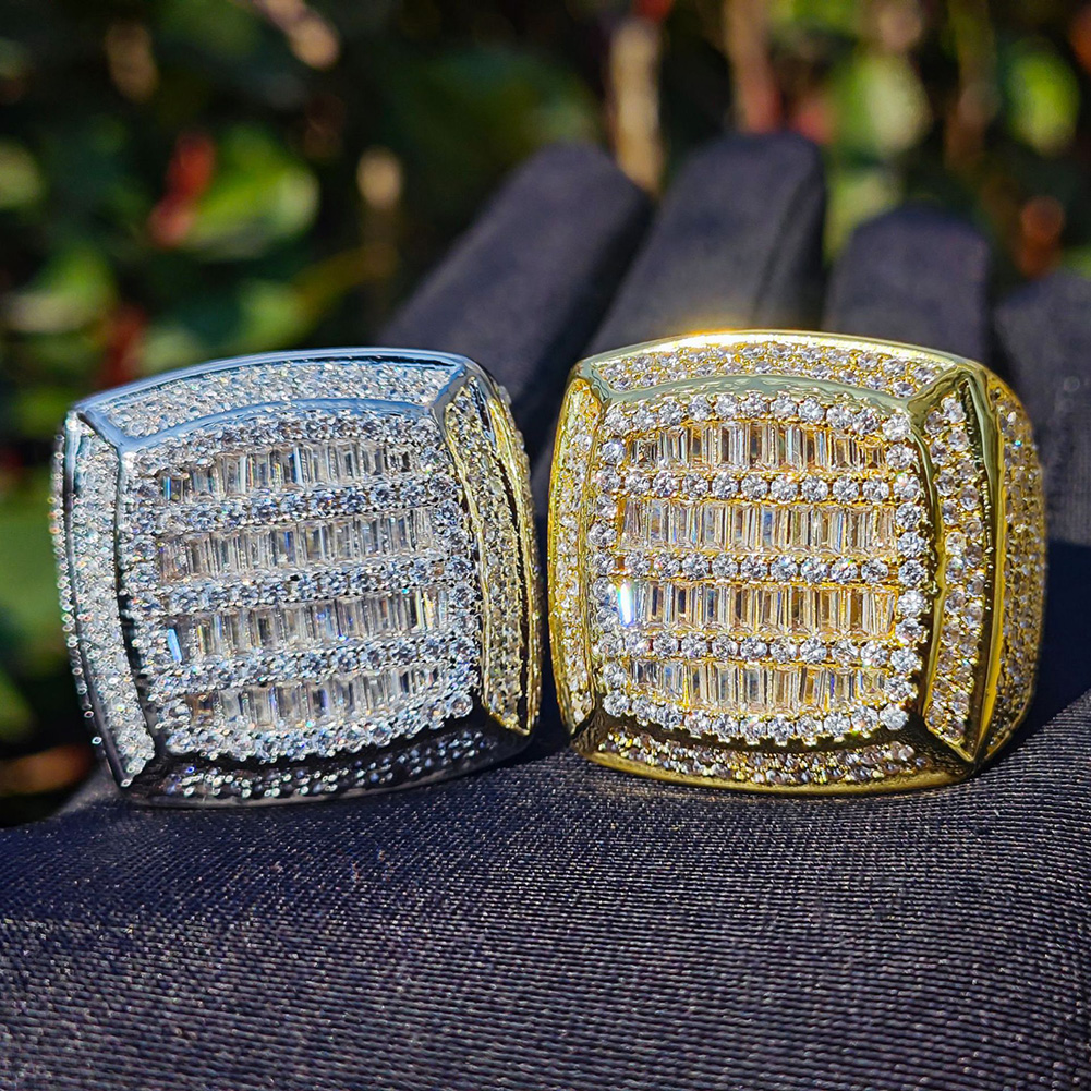 Hip Hop Casting Square Rings 18K Real Gold Plated Full 5A T Zircon Mens Jewelry