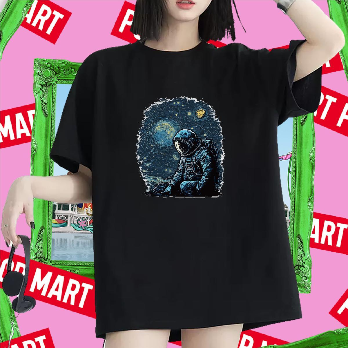 Unisex Tshirt for Man Woman 100% Cotton 230g cosmonaut Home Outdoor Women T Shirts Breathable Crew Neck Cartoon Printing L-4XL Tshirts