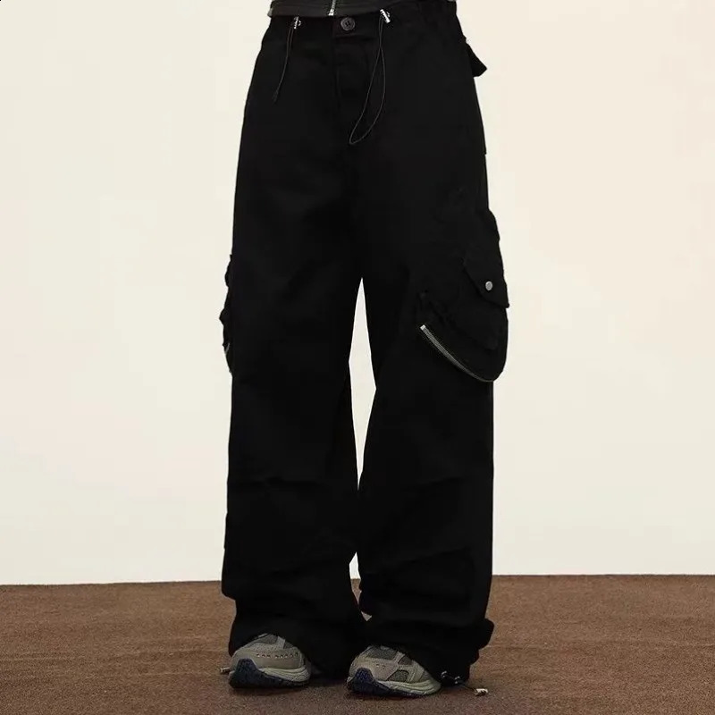 Deeptown Y2K Vintage Black Women Cargo Pants Korean Fashion Wide Leg Baggy Trousers Streetwear Casual Harajuku Hip Hop Oversized 240821
