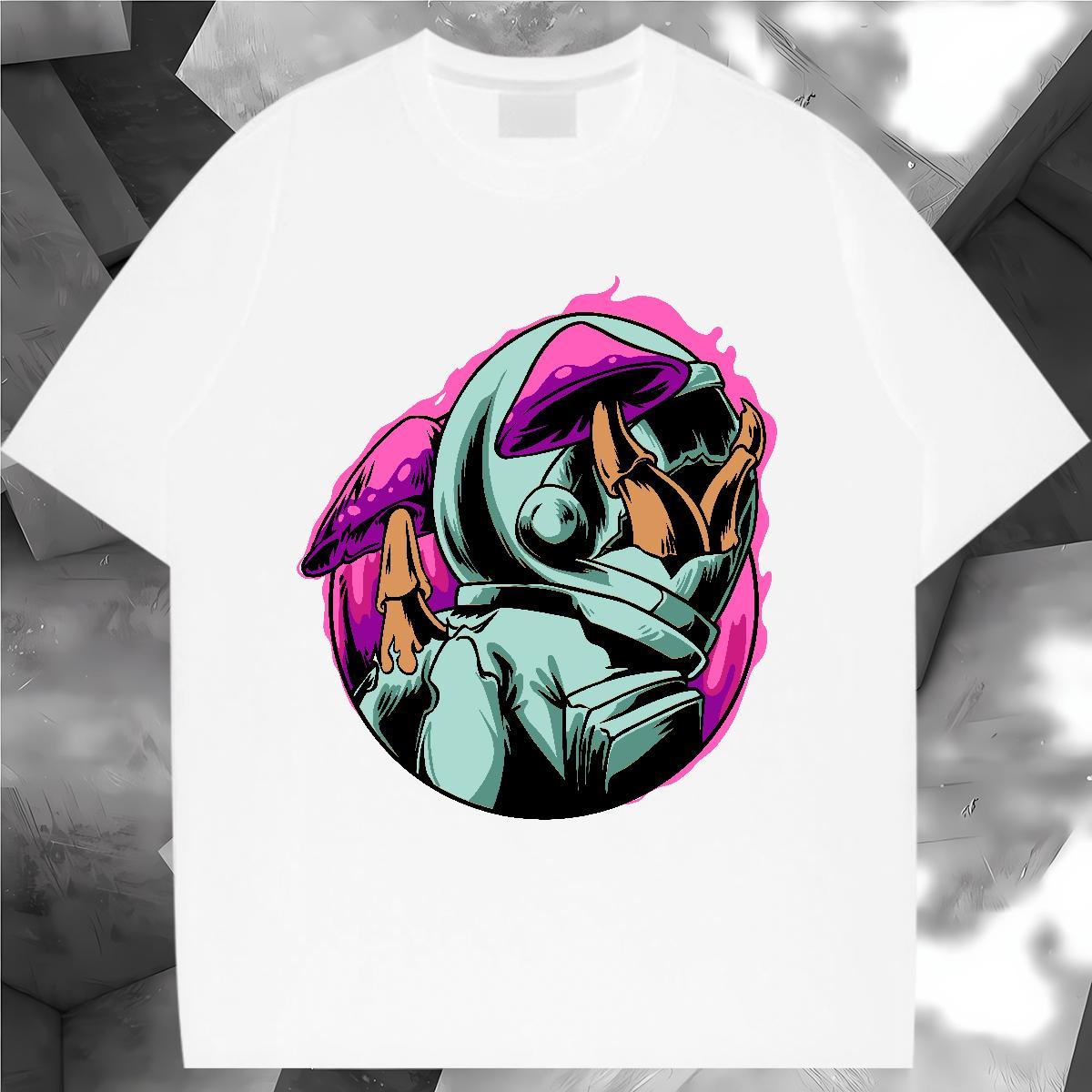 Soft Womens Tshirts 100% Cotton 230g spaceman Sport Women T Shirts Round Neck Short Sleeve DIY Anime Clothes Shirt