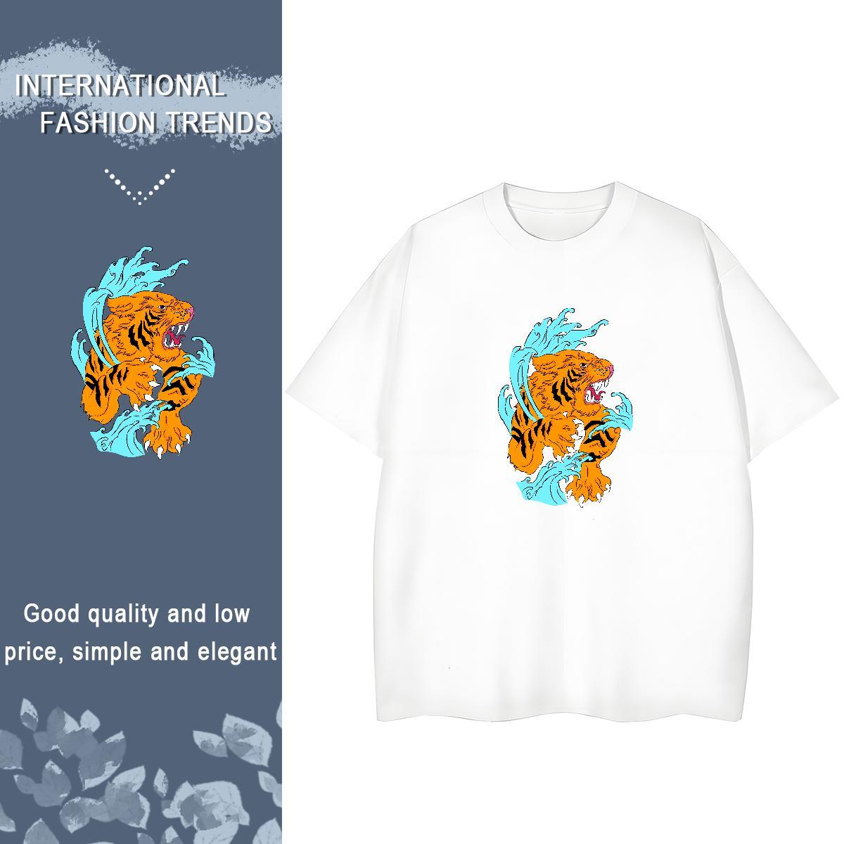 Brand T-Shirts Crew Neck 230g 100% Cotton Woman Tshirt Custom Print Oversized tiger Hip Hop Soft Tees Shirts