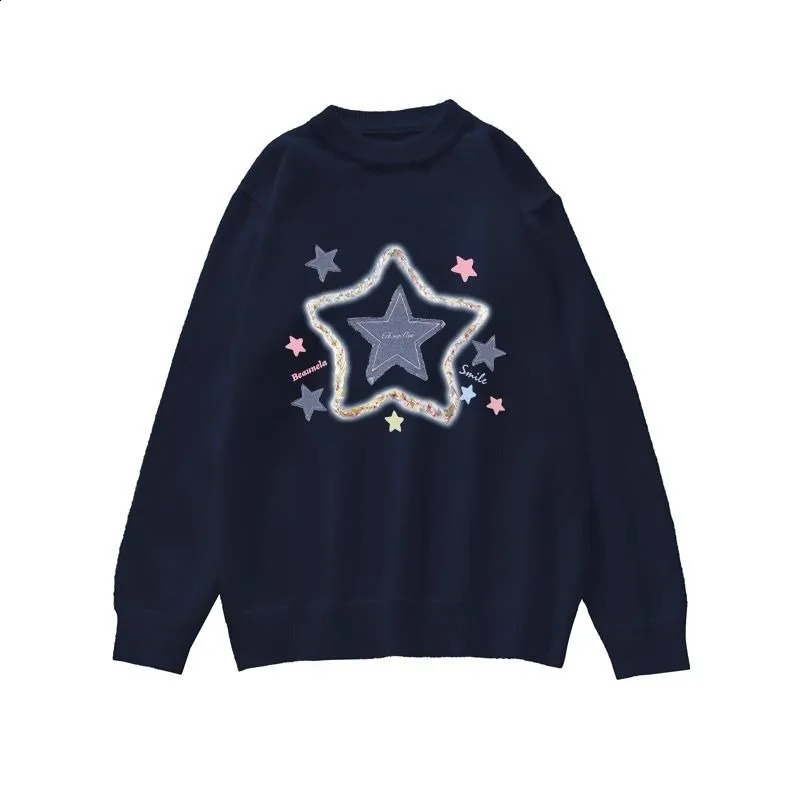 Deeptown Y2k Harajuku Knitted Sweater Womens Korean Fashion Winter ONeck Kawaii Jumper Retro Preparatory Extra Large Pulling Aesthetics 240821