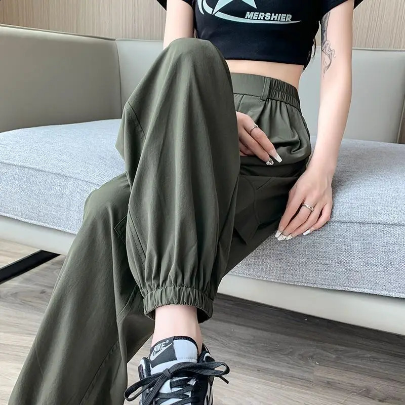 Women Clothes Summer Trendy Streetwear Harajuku Y2K Cargo Pants Casual Pockets Quick Drying Sweatpants High Waist Pantalones 240821