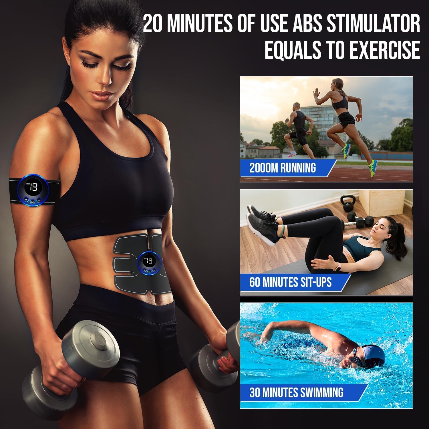 ABS Stimulator Abdominal Toning Belt Trainer EMS Muscle Stimulator Abs Workout Portable Equipment Ab Sport Exercise Belt for Men and Women