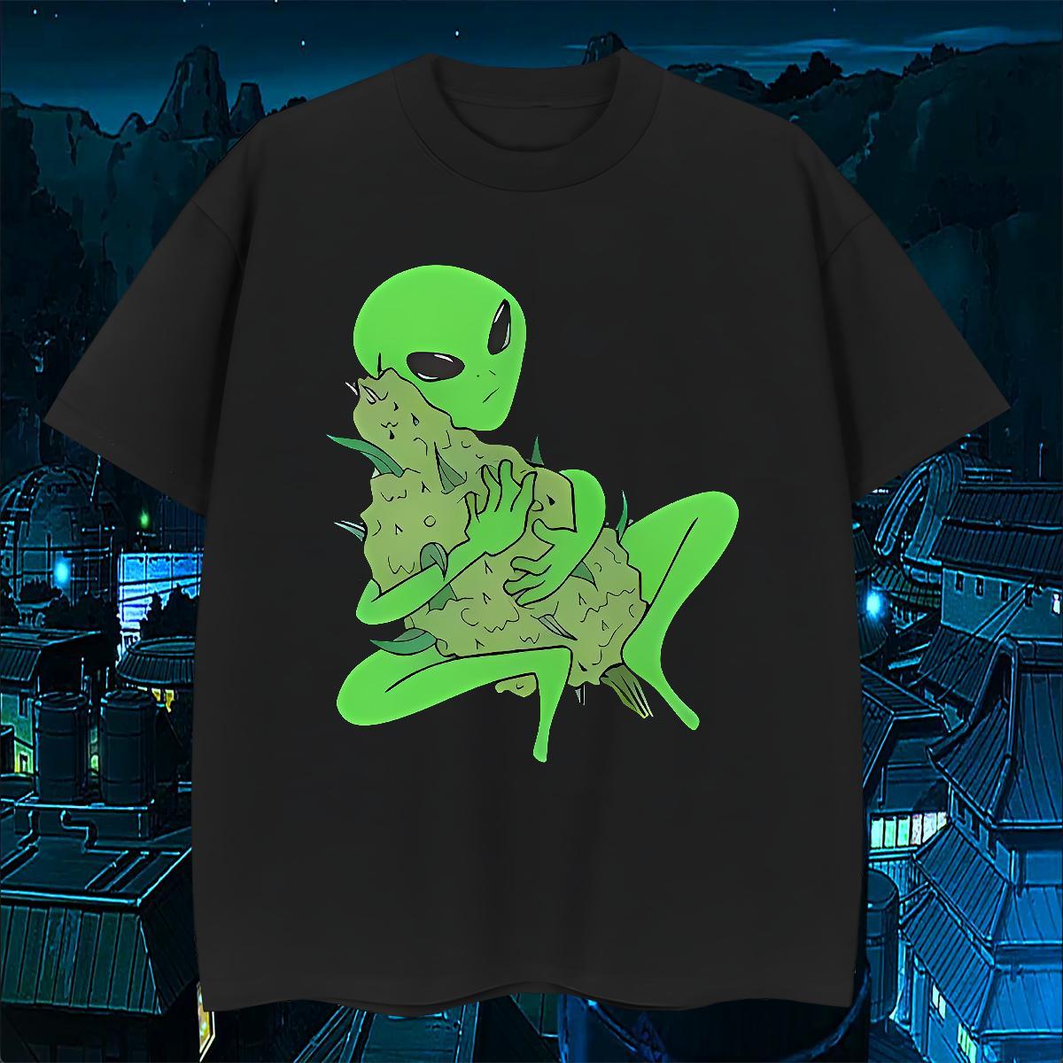 2024 New extra-terrestrial Men Tshirts 230g Cotton Mens T Shirts DIY Printed Street Wear Breathable Crew Neck Soft Polos