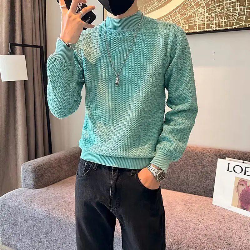 Autumn Winter Solid Knitwear Long Sleeve Sweaters Fashion Harajuku Tops Casual All Match Undershirt Thick Pullover Male Clothes 240821