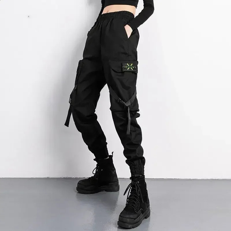 Baggy Sweatpants for Women Y2K Cargo Pants Casual Streetwear Drawstring Hip Hop Trousers with Big Pockets Female Joggers Black 240821