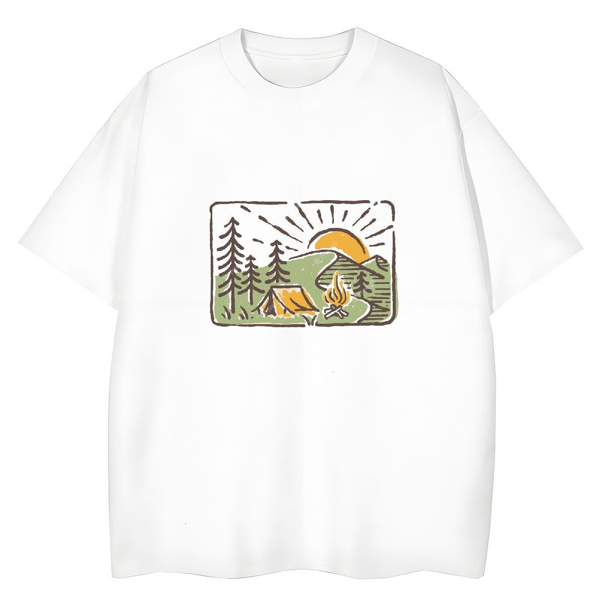 Wholesale Unisex Tshirts 230g 100% Cotton mountains Daily Outfit T Shirts Women Breathable Soft Custom Print Plus Size Clothings