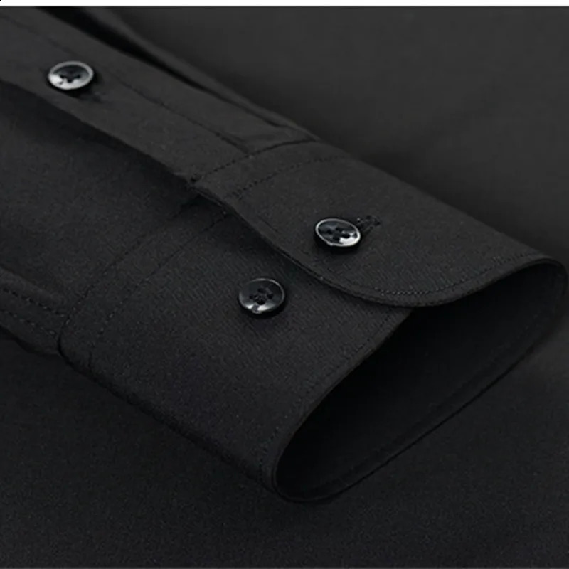 Mens Dress Shirt Long Sleeve Spring Autumn Fashion Non-Iron Social Business Solid Mercerized Vertical Black Fitness Clothing6XL 240822