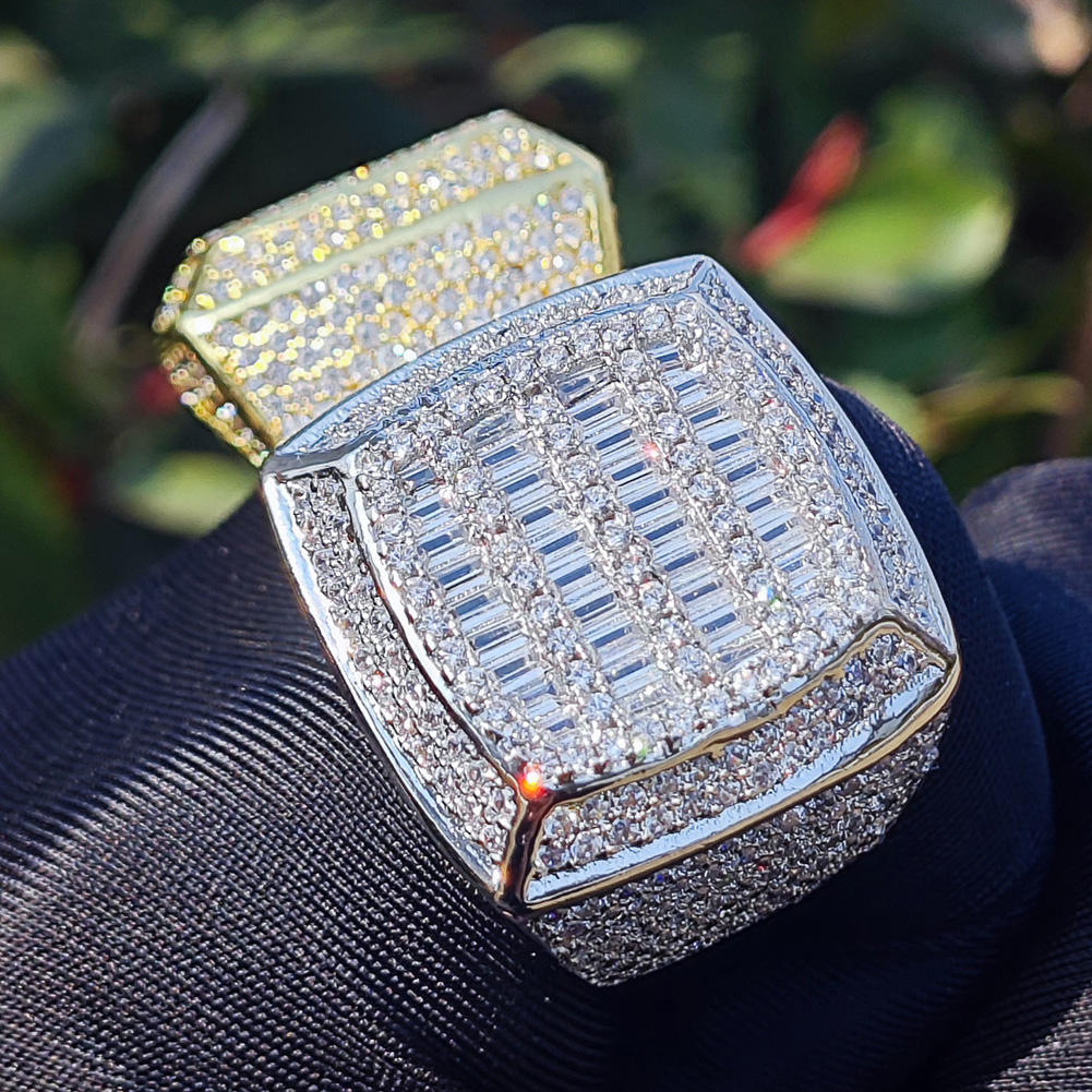 Hip Hop Casting Square Rings 18K Real Gold Plated Full 5A T Zircon Mens Jewelry