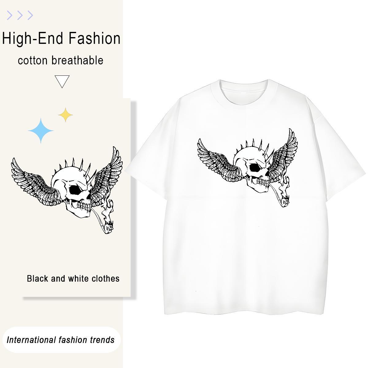 Fashion New T-Shirts for Women 100% Cotton 230g Short sleeve Soft Outdoor skull Unisex Tshirts Wholesale Anime Wear
