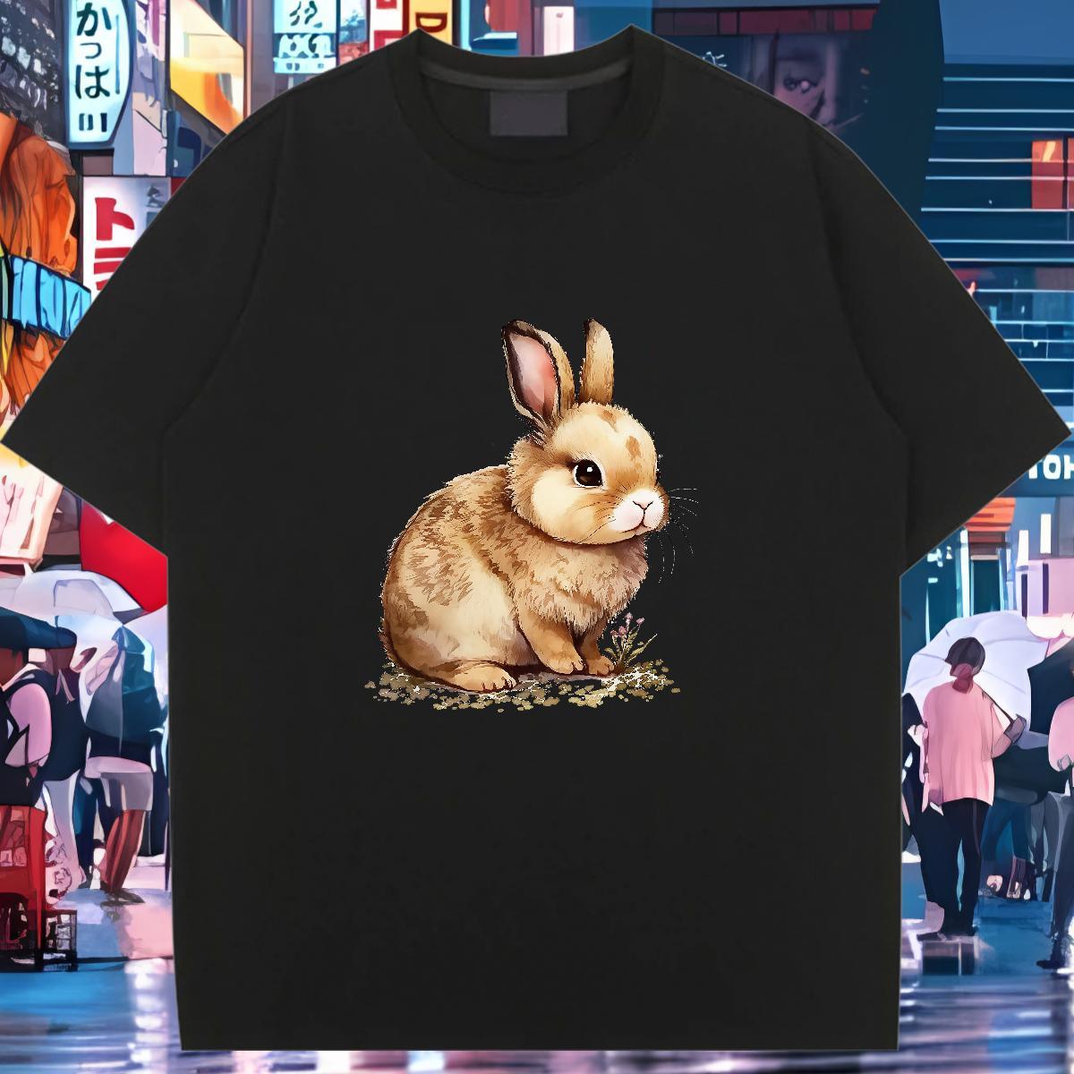 Custom T Shirt For Woman Short Sleeve O-Neck 100% Cotton 230g Women Tees Black Oversized rabbit Spring Summer Designer Clothings
