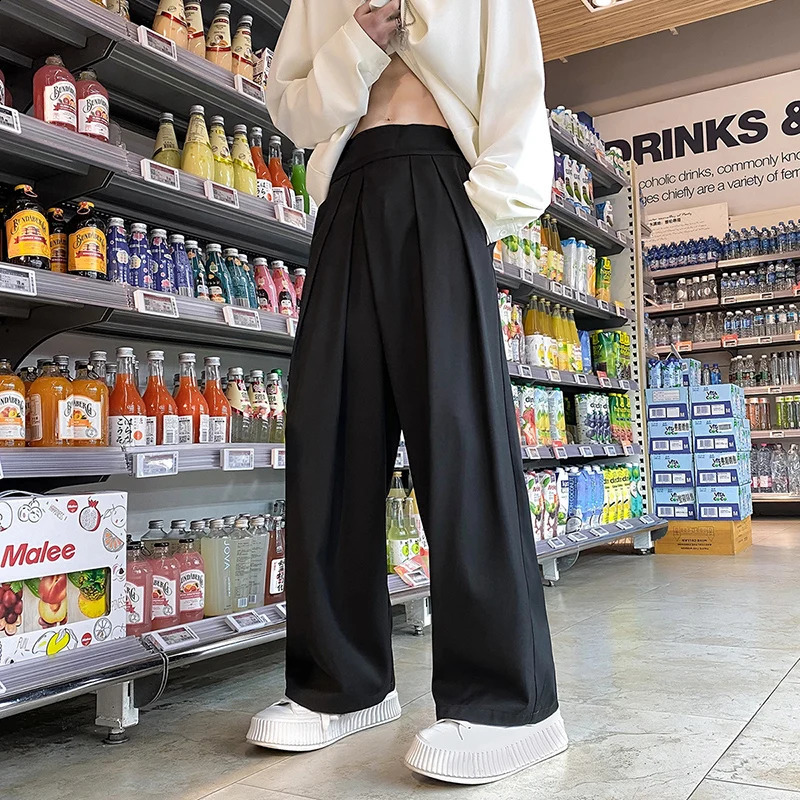 Streetwear Harajuku Black Wide Leg Straight Casual Mens Pants Spring Autumn Korean Fahions Harem Men Trousers 240822