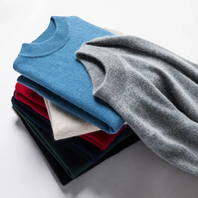 Mens Mock Neck 100% Pure Woolen Sweaters Autumn Winter Warm Cashmere Sweater Solid Knitted Pullovers for Men Slim Knitwear Tops 240821
