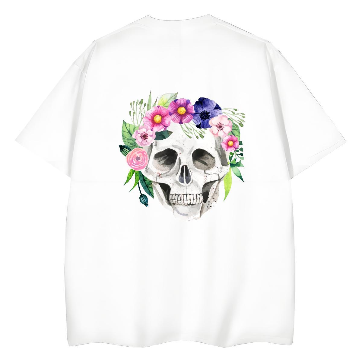 Fashion Casual T-Shirts 230g Cotton Breathable Crew Neck Daily Outfit flower Lady T shirt Comfortable White Plus Size Clothes Shirt