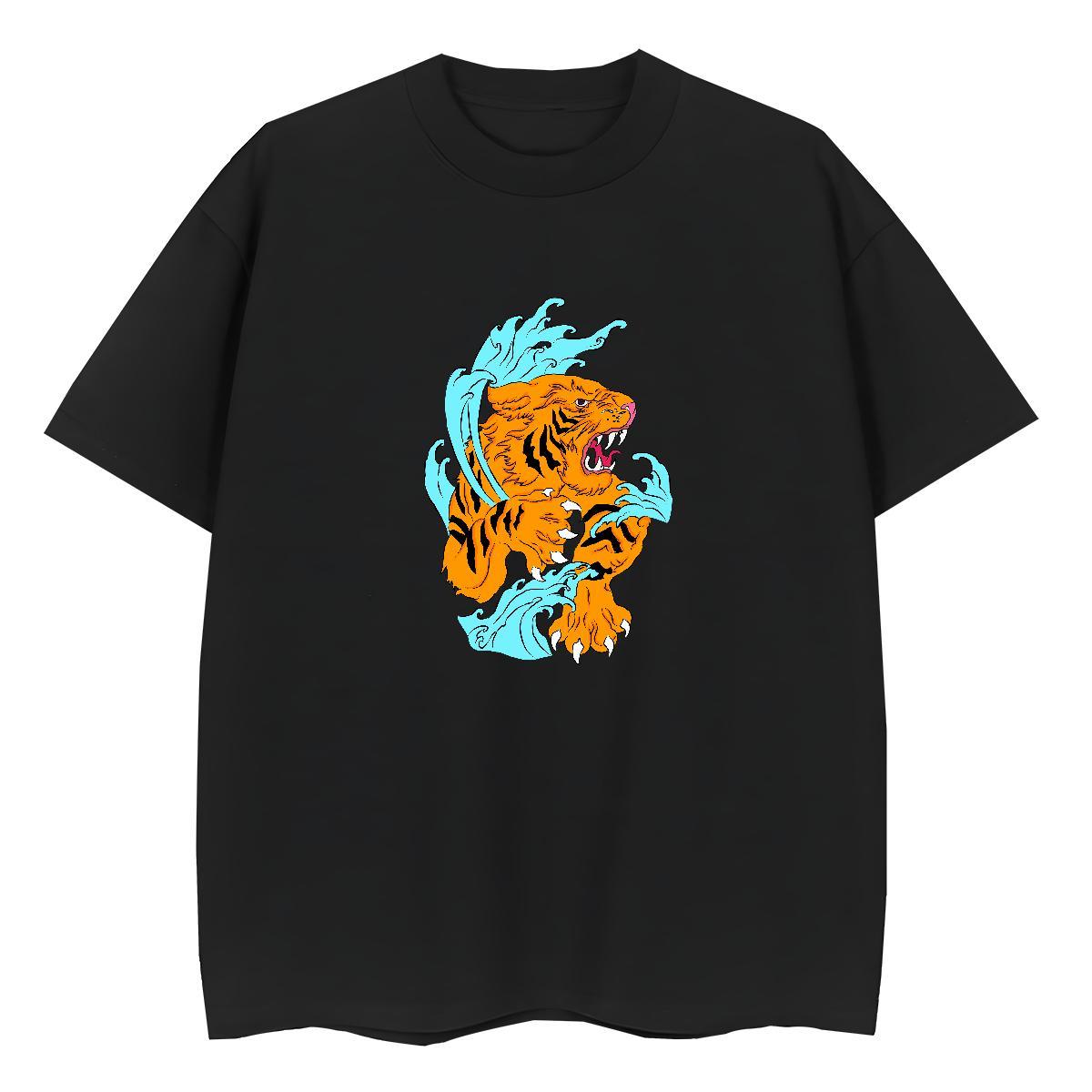Brand T-Shirts Crew Neck 230g 100% Cotton Woman Tshirt Custom Print Oversized tiger Hip Hop Soft Tees Shirts
