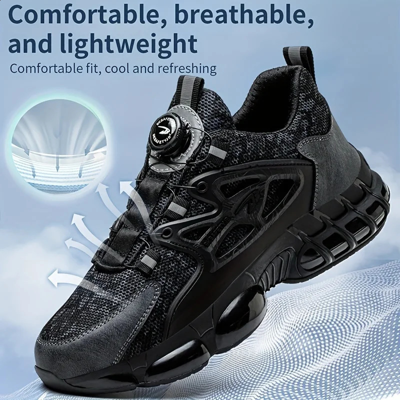 Rotating Button Safety Shoes Men Steel Toe Sneaker Air Cushion Work Shoes Man Puncture Proof Work Safety Boots Protective Shoes 240821