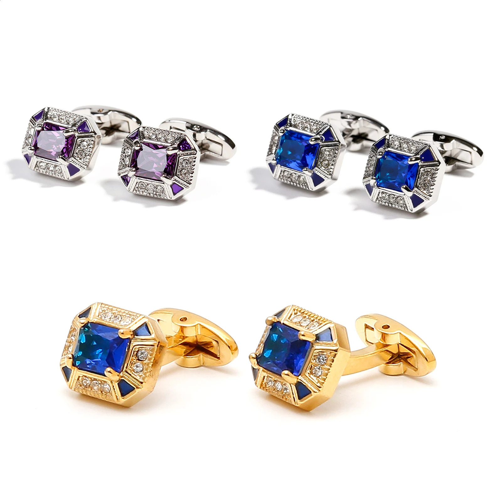 Mens cufflinks gold TOMYE XK23028 blue zircon square buttons French formal dress shirt cuff accessories jewelry 240810