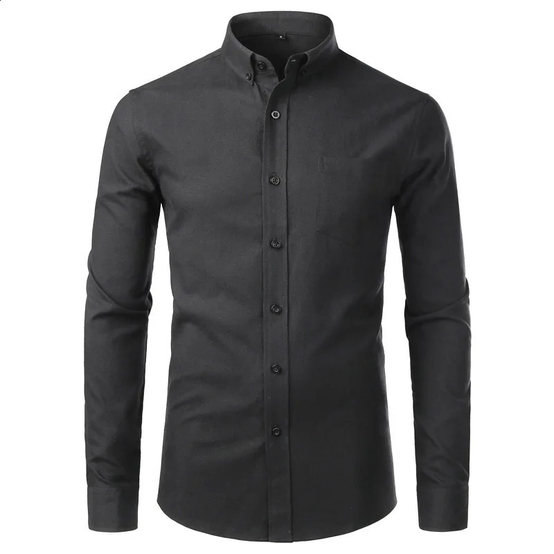 Mens White Oxford Cotton Dress Shirts Casual Button Down Slim Fit Shirt Men Long Sleeve Formal Business Top Blouse Chemise Homme 240822