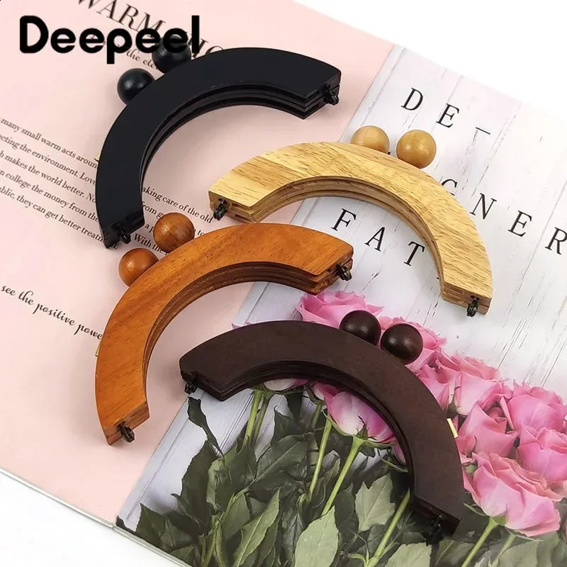 1 piece of deep leather wooden bag handle wallet lock wallet frame sewing bracket DIY wallet handle kiss button making bag accessories 240821